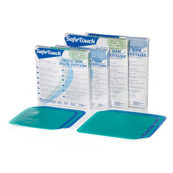 SafeTouch Latex Rubber Dam 5 in x 5 in Heavy Gauge Blue Mint Unscented 6Bx/Ca