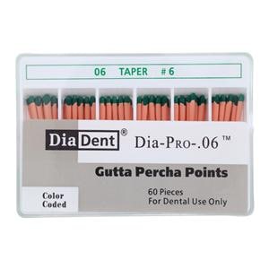Dia-Pro Hand Rolled Gutta Percha Points Size 6 Green 60/Bx