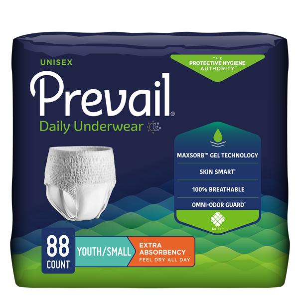 Prevail Incontinence Underwear Unisex 20-34" Moderate White Odor Guard 4x22/Ca