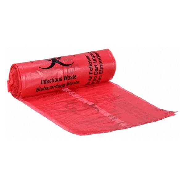 Biohazard Bag 1.25mil 23-5/8x15-3/4" Red/Black Plastic 10Rls/Bx, 10 BX/CA