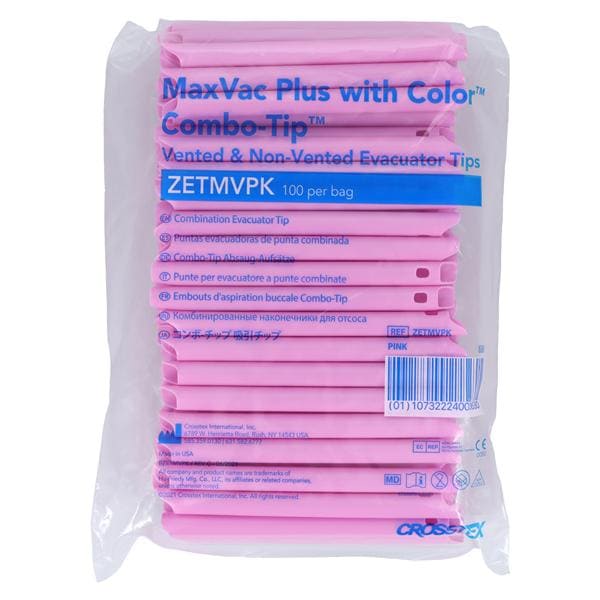 MaxVac Plus HVE Tips Vented / Nonvented Pink S Tip 100/Bg