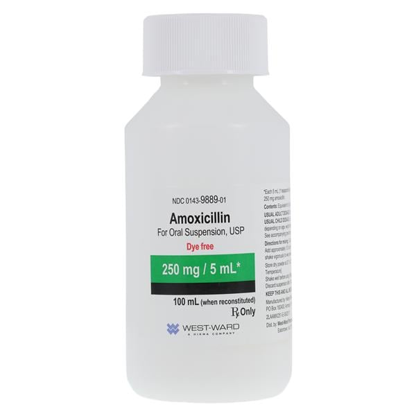 Amoxicillin Oral Suspension 250mg/5mL Dye Free Tutti-Frutti Bottle 100mL/Bt