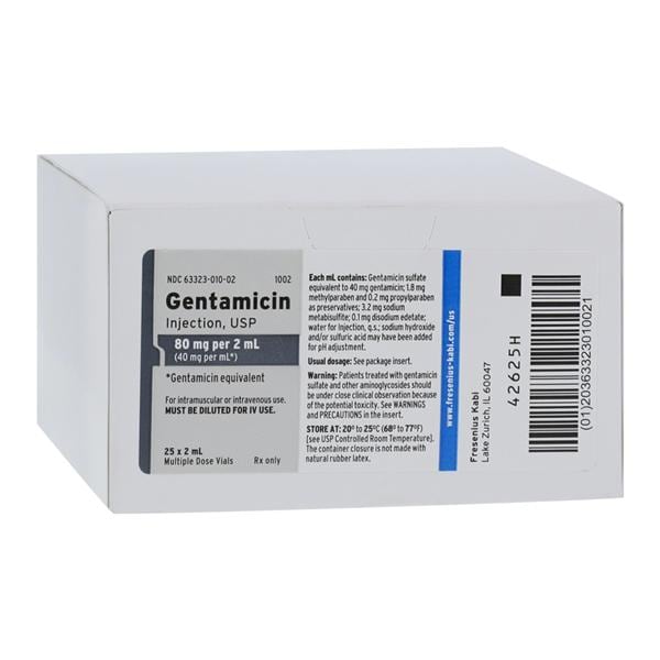 Gentamicin Sulfate Injection 40mg/mL Adult MDV 2mL 25/PK