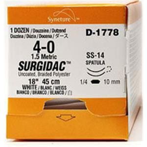 Surgidac Suture 5-0 18" Polyester Braid SS-24/SS-24 White 12/Ca