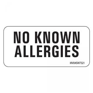 Label "No Known Allergies" 2-1/4x1" Wht 420/Rl 420/Rl