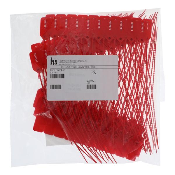 Pull-Tight Lok Numbered / Tamper Evident Lock Seal Red 100/Pk