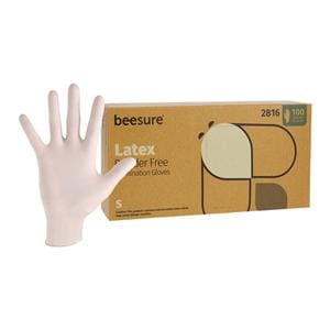 BeeSure Latex Exam Gloves Small White Non-Sterile, 10 BX/CA