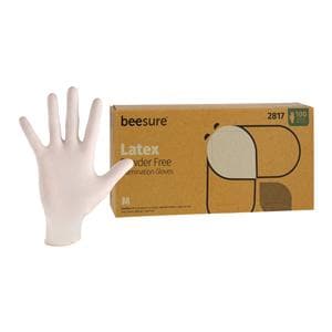 BeeSure Latex Exam Gloves Medium White Non-Sterile, 10 BX/CA