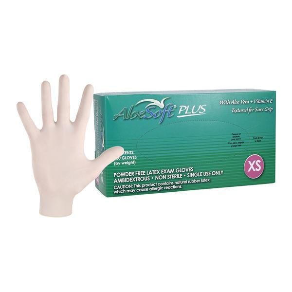 AloeSoft Plus Latex Exam Gloves X-Small Natural Non-Sterile, 20 BX/CA