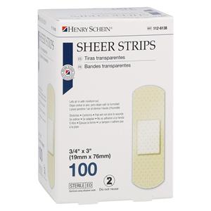 Adhesive Bandage Plastic 3/4x3" Sheer/Flesh Sterile 100/Bc