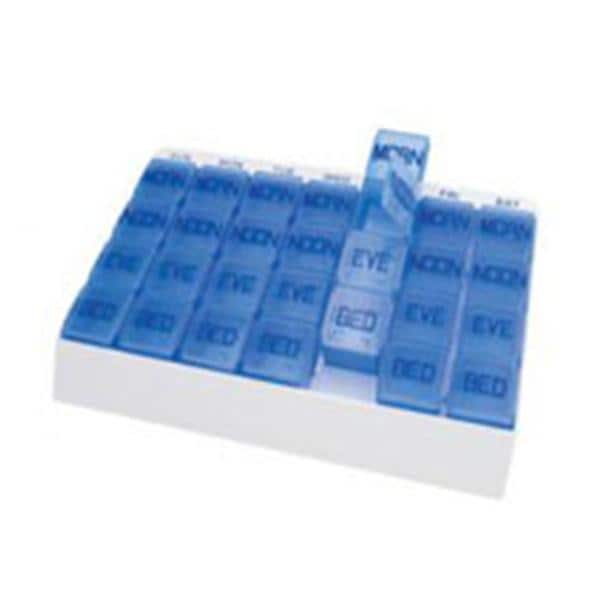 Medi Tray Pill Organizer Plastic 9-5/16X6-3/4X1-1/8" White/Blue 7Dy x 4 Dose Ea
