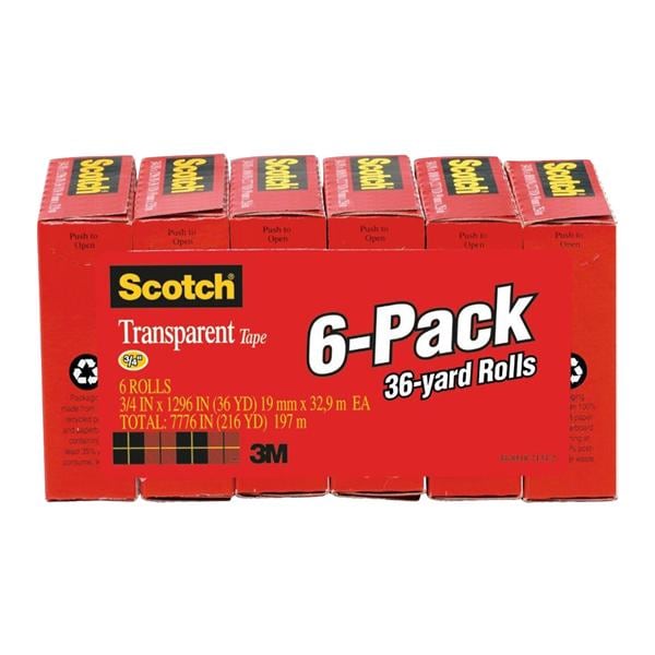 Scotch Transparent Clear Tape 1 in Core 3/4 in x 1296 in 6/Pack 6/Pk