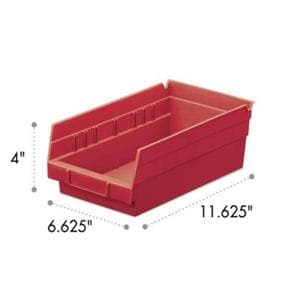 Shelf Bin Red Polypropylene With Label Slot 11-5/8x6-5/8x4" Ea
