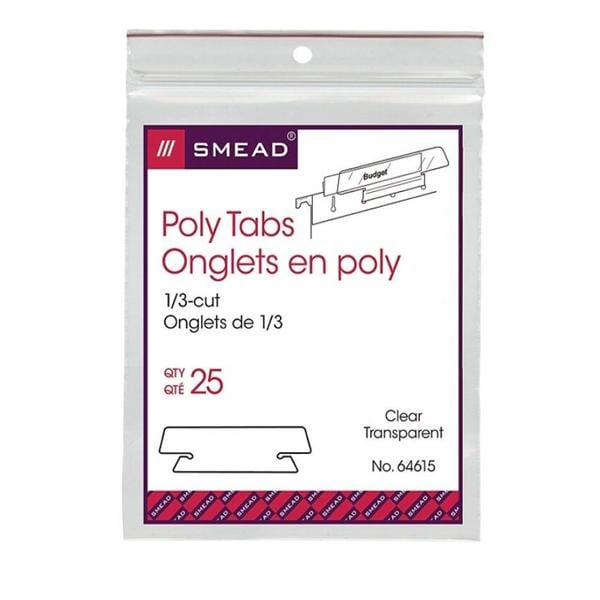 Smead Clear Hanging Poly Tabs 3 1/2 in For 1/3 Cut Tabs 25/Pack 25/Pk
