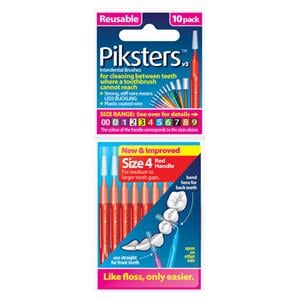 Piksters Interdental Brush Size 4 Red 10pk/Bx