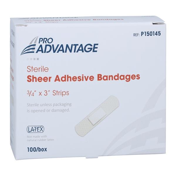 Pro-Advantage Strip Bandage Sheer 3/4x3" Tan Sterile 100/Bx, 12 BX/CA