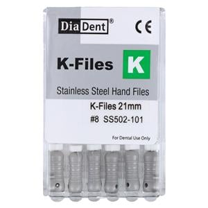 Hand K-File 21 mm Size 8 Stainless Steel Grey 6/Pk