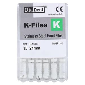 Hand K-File 21 mm Size 15 Stainless Steel White 6/Pk