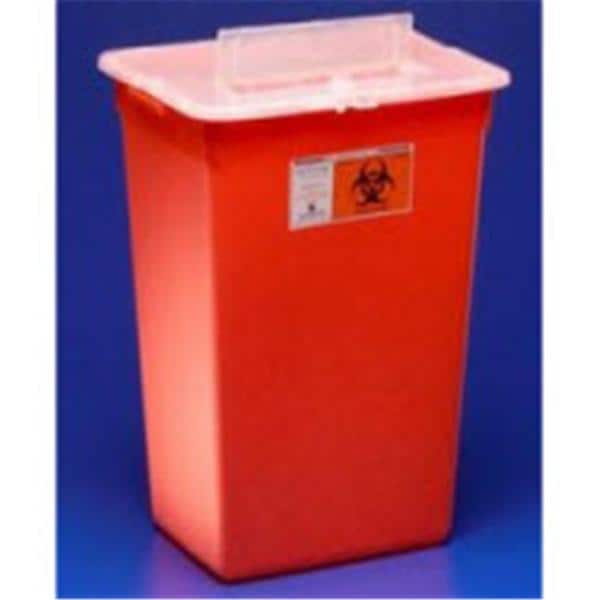 Monoject Sharps Container 10gal Red/Clear 21-1/2x12x15-1/2" Hng Splt Ld PP 1/Ea, 6 EA/CA