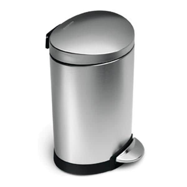 1.6 Gallon Semi-Round Step Trash Can Brushed Stainless Steel 6/Pk