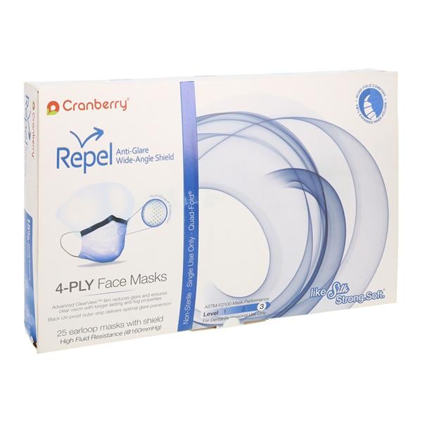 Repel Surgical Combination Mask / Shield ASTM Level 3 Anti-Fog Sapphire 25/Bx