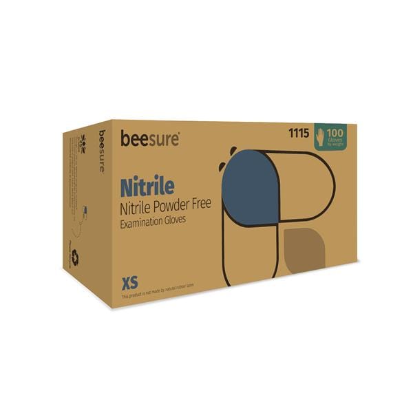 BeeSure Slim Nitrile Exam Gloves X-Small White Non-Sterile