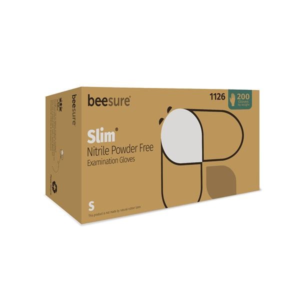BeeSure Slim Nitrile Exam Gloves Small White Non-Sterile, 10 BX/CA
