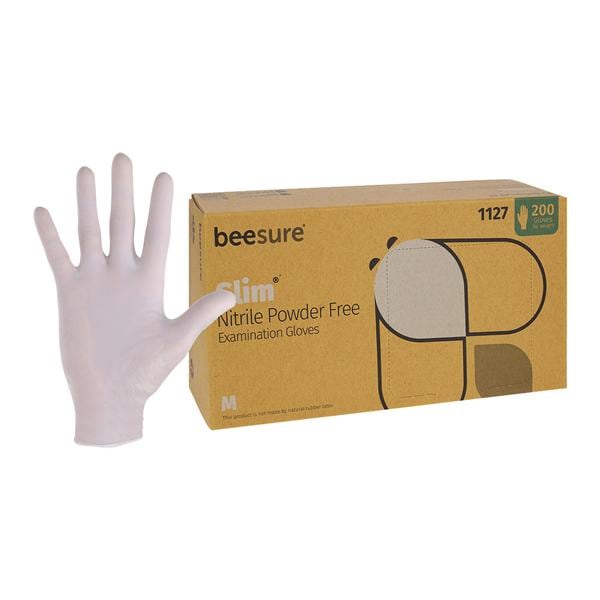 BeeSure Slim Nitrile Exam Gloves Medium White Non-Sterile, 10 BX/CA