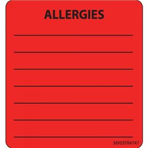 Label Allergic Fluorescent Red Medvision 2-7/16x2-1/2" 4Rl/Bx