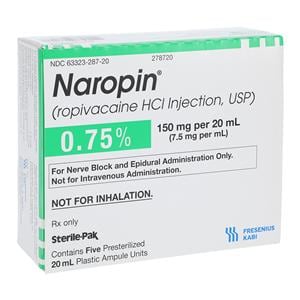 Naropin Injection 0.75% 7.5mg/mL Preservative Free Ampule 20mL 5/Package