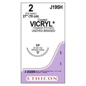 Coated Vicryl Suture 2 27" Polyglactin 910 Braid CP Undyed 36/Bx