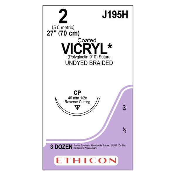 Coated Vicryl Suture 2 27" Polyglactin 910 Braid CP Undyed 36/Bx