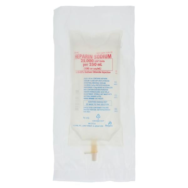 Heparin Sodium in 0.45% Sodium Chloride Injection 100U/mL Bag 250mL 24/Ca