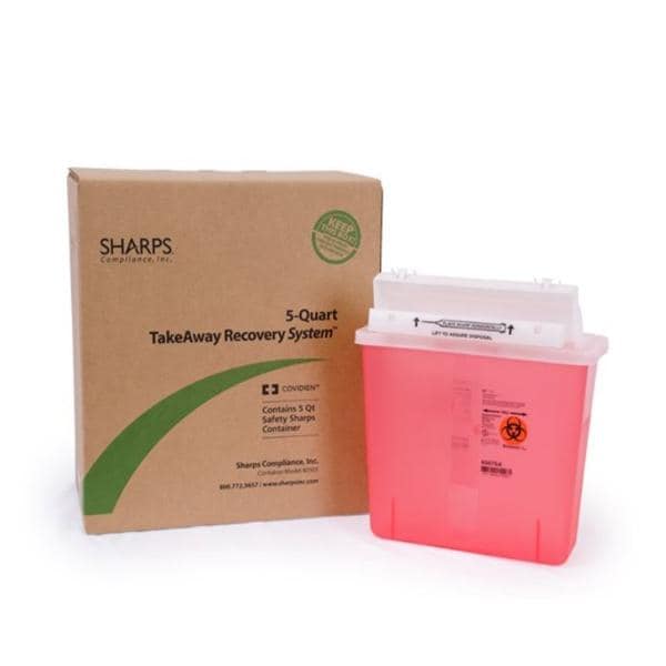 TakeAway Sharps Mailer System 5qt Red/White 12-1/4x4-3/4x10-1/2" Plastic Ea