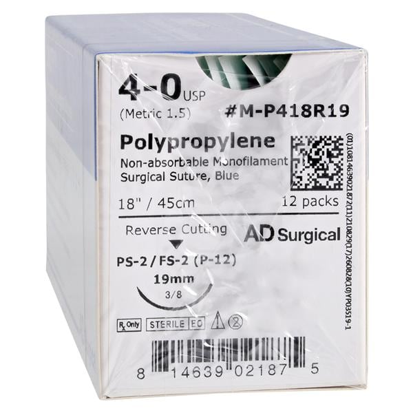 Unify Prolene Suture 4-0 18" Polypropylene Monofilament FS-2 Blue 12/Bx