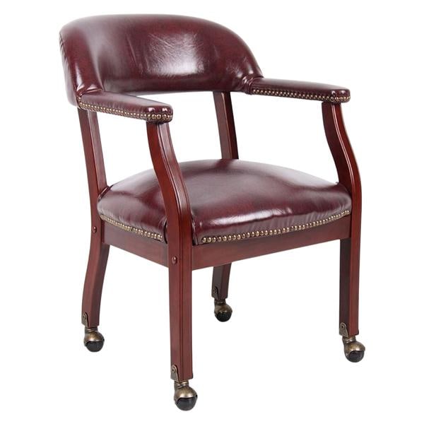 Traditional Tufted Conference Chair With Casters Mahogany/Oxblood Ea