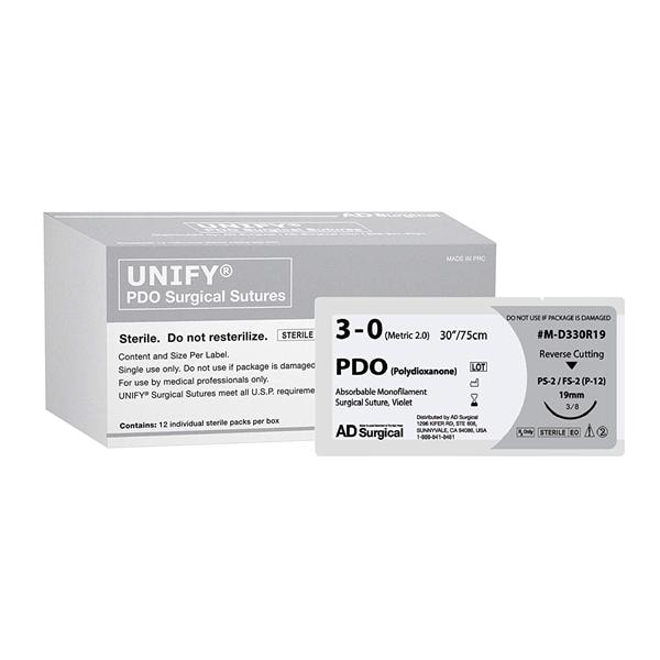 Unify Suture 3-0 30" Polydioxanone Monofilament FS-2 Violet 12/Bx
