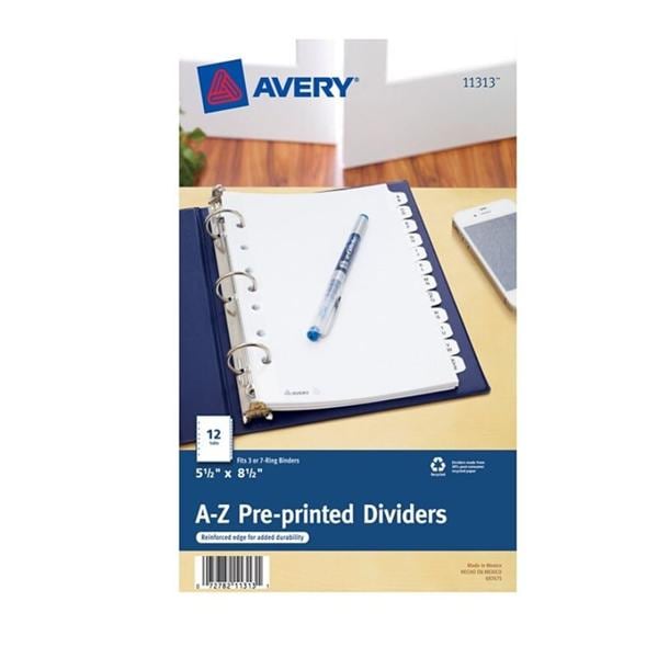 Avery Preprinted Tab Divider 5 1/2 in x 8 1/2 in A-Z Tabs White 12/Pk