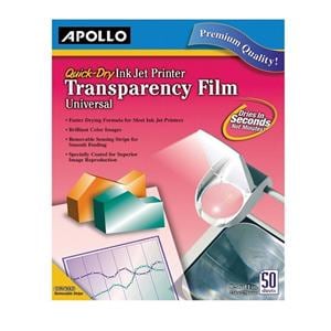 Apollo Quick-Dry Universal Inkjet Transparency Film Box Of 50 50/Bx