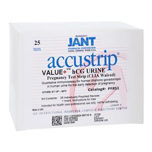 Accutest Value Plus hCG Urine Test Strip CLIA Waived 25/Bx