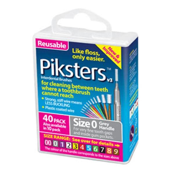 Piksters Interdental Brush Size 0 Grey Bulk Pack 40/Bx