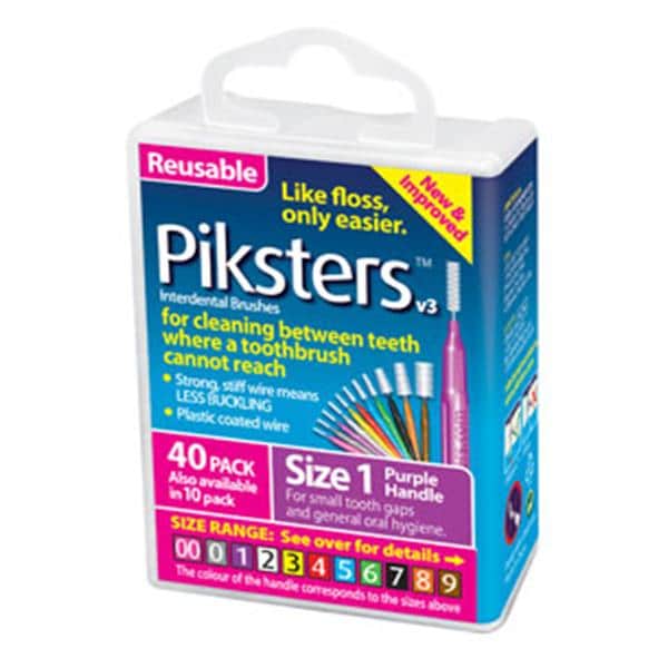 Piksters Interdental Brush Size 1 Purple Bulk Pack 40/Bx, 10 BX/CA