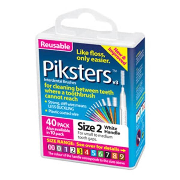 Piksters Interdental Brush Size 2 White Bulk Pack 40/Bx