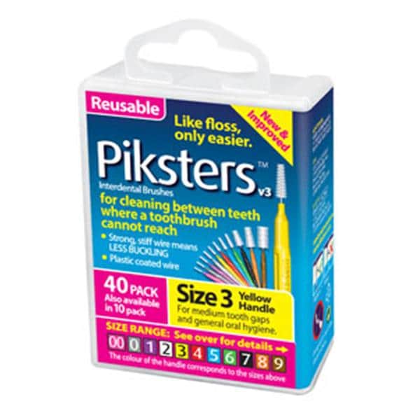 Piksters Interdental Brush Size 3 Yellow Bulk Pack 40/Bx