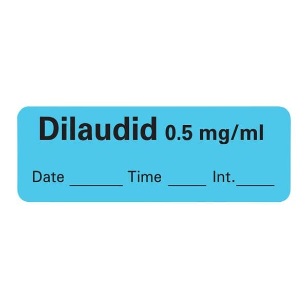 Anesthesia Label DTI Dilaudid 0.5mg/mL Blue 1-1/2x1/2" Ea