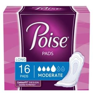 Poise Incontinence Pad Female 12.20" Moderate White Odor Control 96/Ca