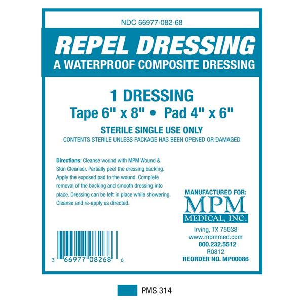 Repel Composite Composite Dressing 6x8" Sterile Non-Adherent Adhesive White Abs