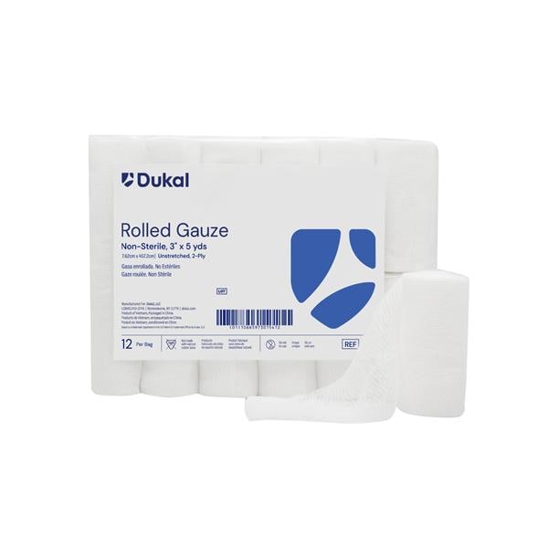 Gauze Bandage Cotton 3"x5yd 2 Ply Non-Sterile 12/Pk, 8 PK/CA