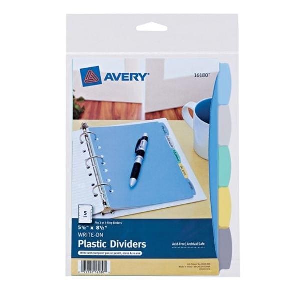 Avery Durable Dividers 8.5 in x 5.5 in Multicolor 5/Pk