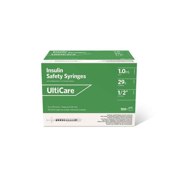 UltiCare Insulin Syringe/Needle 29gx1/2" 1mL Fxd Prm Atch Ndl Cnvntnl LDS 500/Ca